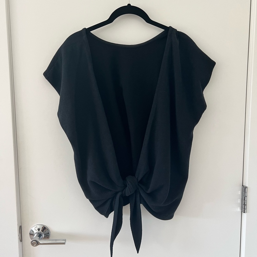 Club Monaco Open Back Going Out Top Blouse Ribbed Black Size S